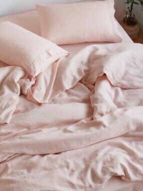 Sijo Pink QUEEN 3 Piece 100% French Linen Sheet Set. Fitted Sheet + 2 Pillowcase